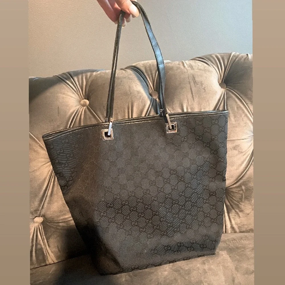 Gucci Monogram Leather/Canvas Tote Black - Picture 1 of 10